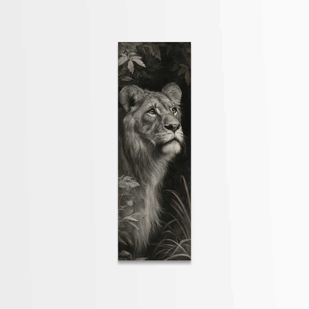 Dramatic Black and White Lion Portrait Canvas Print, Black and White Art, Textured Painting, Living Room Decor, Monochrome, BAW-1x3-29
