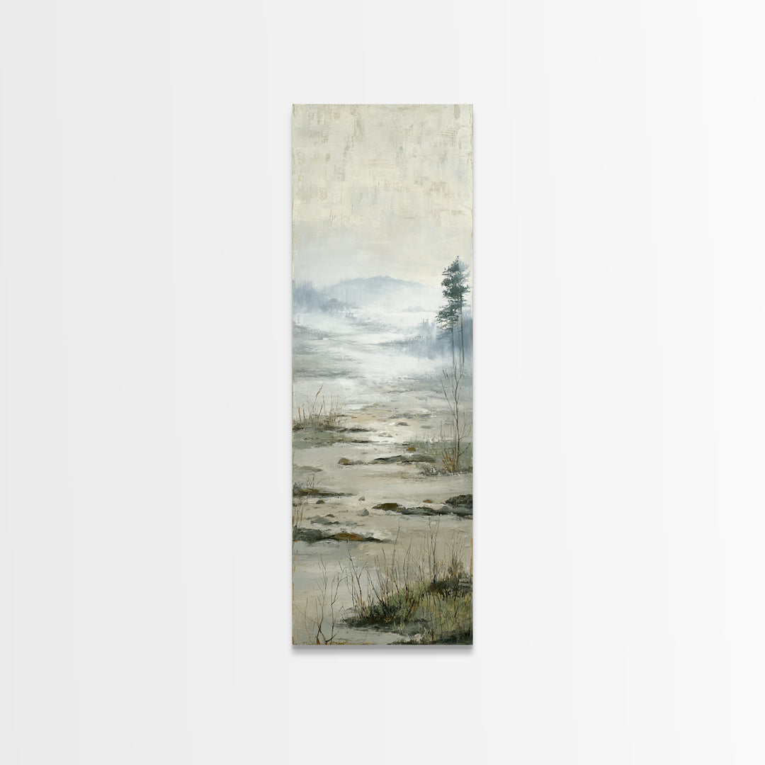 Misty Bridge Landscape Framed Canvas Print, Black and White Art, Abstract Art, Living Room Decor, Watercolor Art, Monochrome, BAW-1x3-31