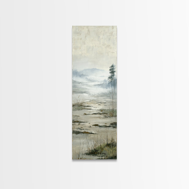 Misty Bridge Landscape Framed Canvas Print, Black and White Art, Abstract Art, Living Room Decor, Watercolor Art, Monochrome, BAW-1x3-31