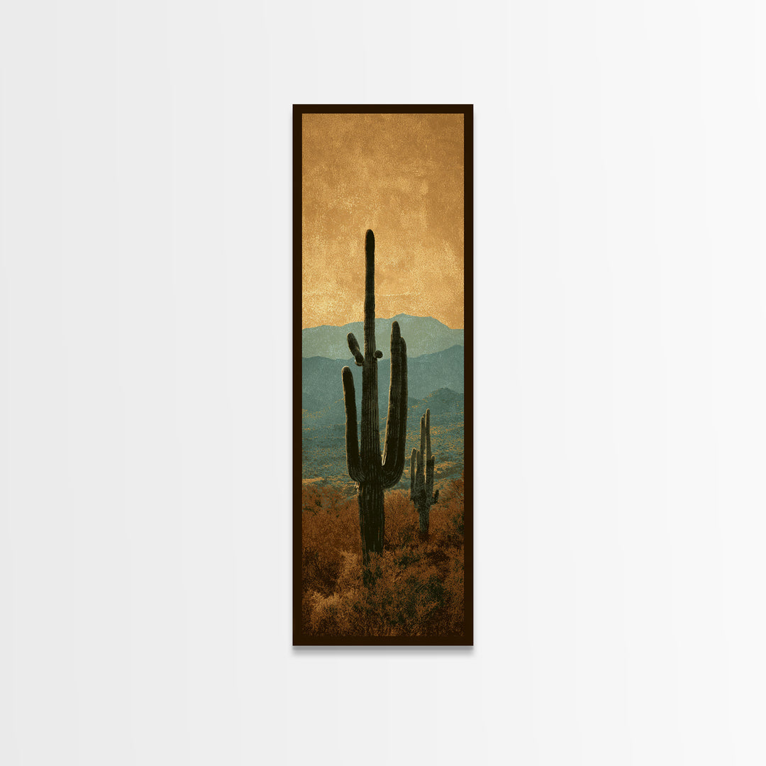 Monochrome Desert Cactus Silhouette Canvas Print, Black and White Art, Apartment Decor, Living Room Decor, Oil Painting, BAW-1x3-33