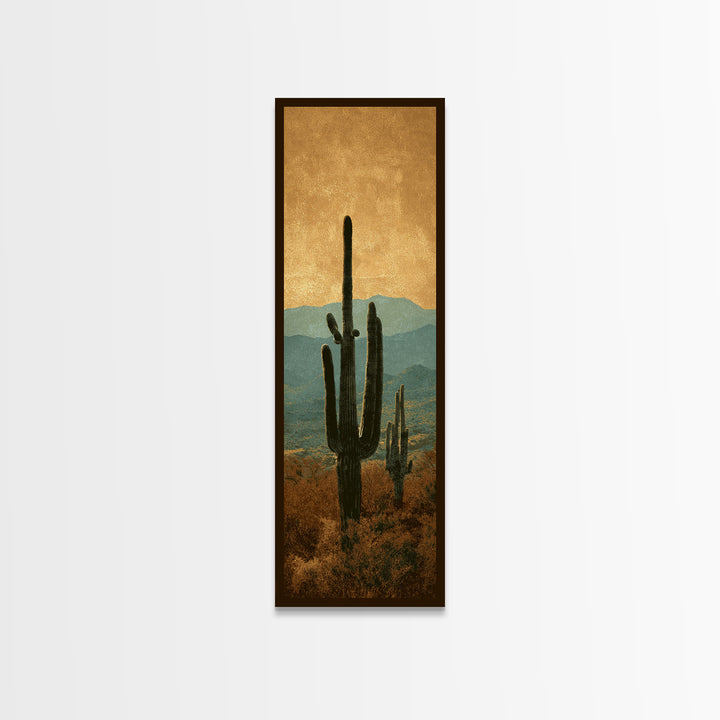 Monochrome Desert Cactus Silhouette Canvas Print, Black and White Art, Apartment Decor, Living Room Decor, Oil Painting, BAW-1x3-33