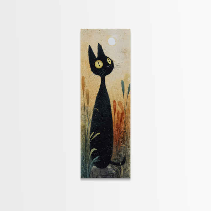 Black Cat Silhouette Framed Canvas Print, Black and White Art, Minimalist Decor, Living Room Decor, Fine Art, Monochrome, BAW-1x3-4