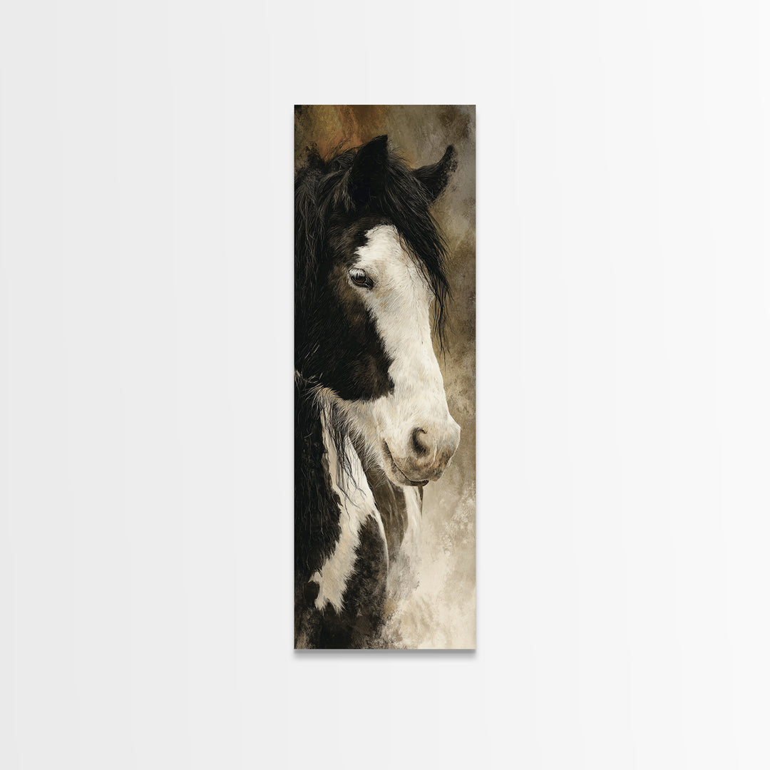 Black and White Wild Horse Portrait Canvas Print, Black and White Art, Photography Prints, Living Room Decor, Monochrome, BAW-1x3-41