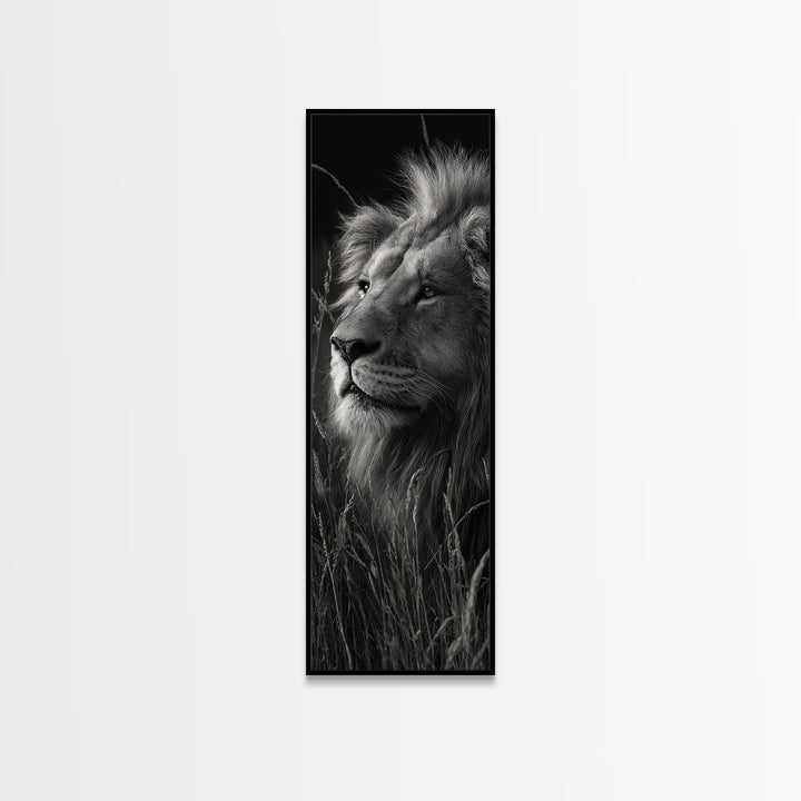 Dramatic Black and White Lion Portrait Canvas Print, Black and White Art, Fine Art Print, Living Room Decor, Oil Painting, BAW-1x3-5