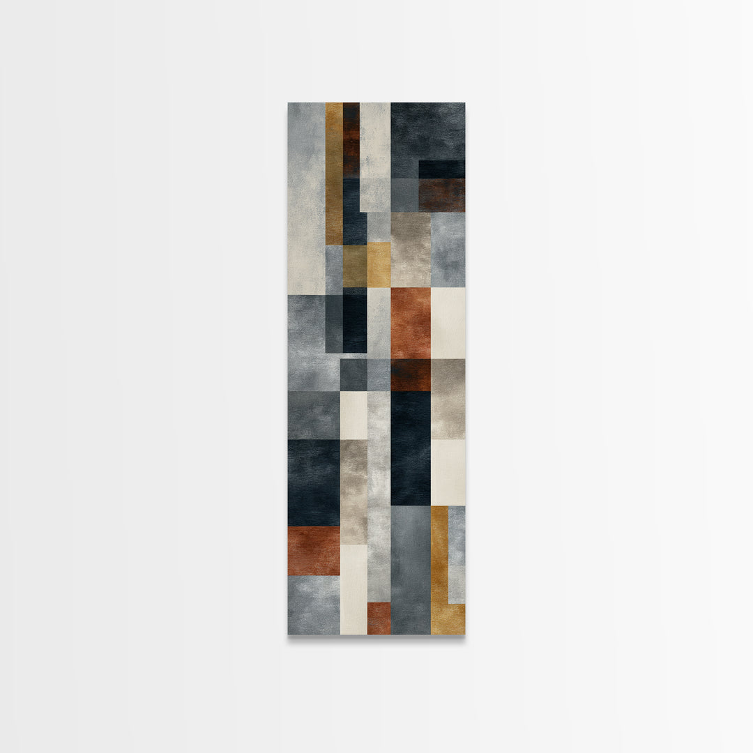 Geometric Bauhaus Grayscale Shapes Framed Canvas Print, Black and White Art, Modern Art, Living Room Decor, Abstract Art, BAW-1x3-54