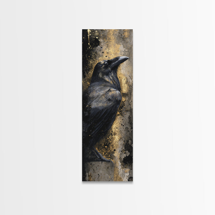 Ink Splatter Raven Composition Canvas Print, Black and White Art, Wood Wall Art, Living Room Decor, Fine Art, Monochrome, BAW-1x3-56