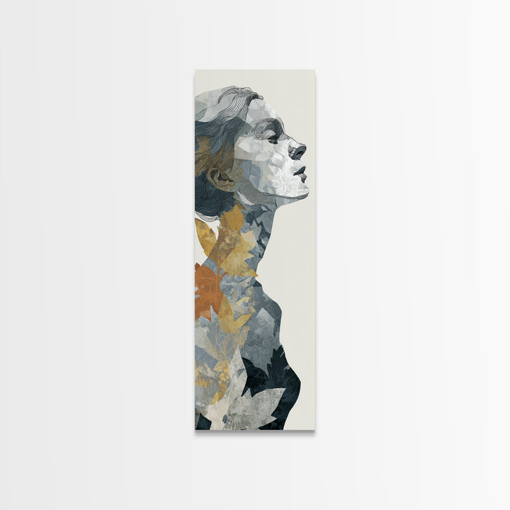 Monochrome Female Profile Framed Canvas Print, Black and White Art, Digital Prints, Living Room Decor, Abstract Art, Monochrome, BAW-1x3-61