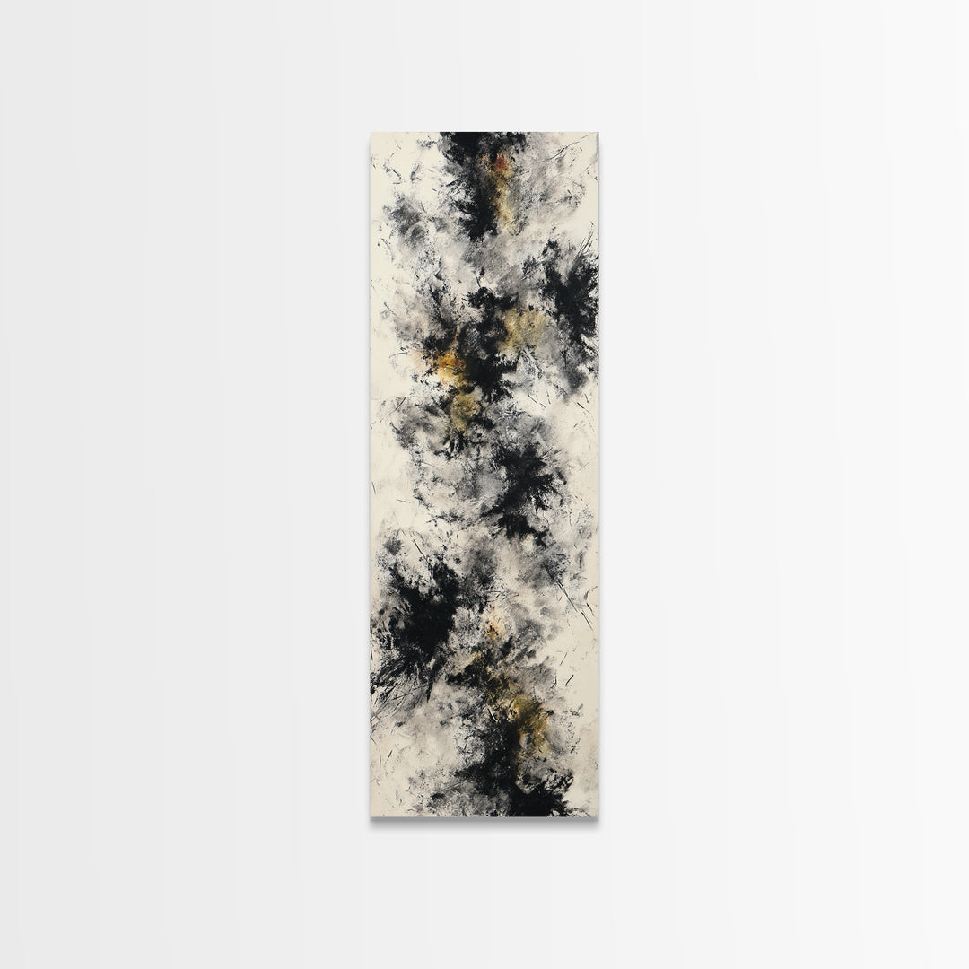 Abstract Charcoal Gestures on White Paper Canvas Print, Black and White Art, Printable Art, Living Room Decor, Monochrome, BAW-1x3-64