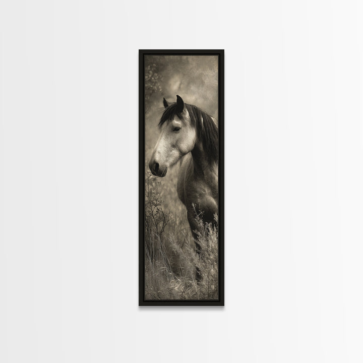 Black and White Wild Horse Portrait Canvas Print, Black and White Art, Halloween Decor, Living Room Decor, Oil Painting, BAW-1x3-65