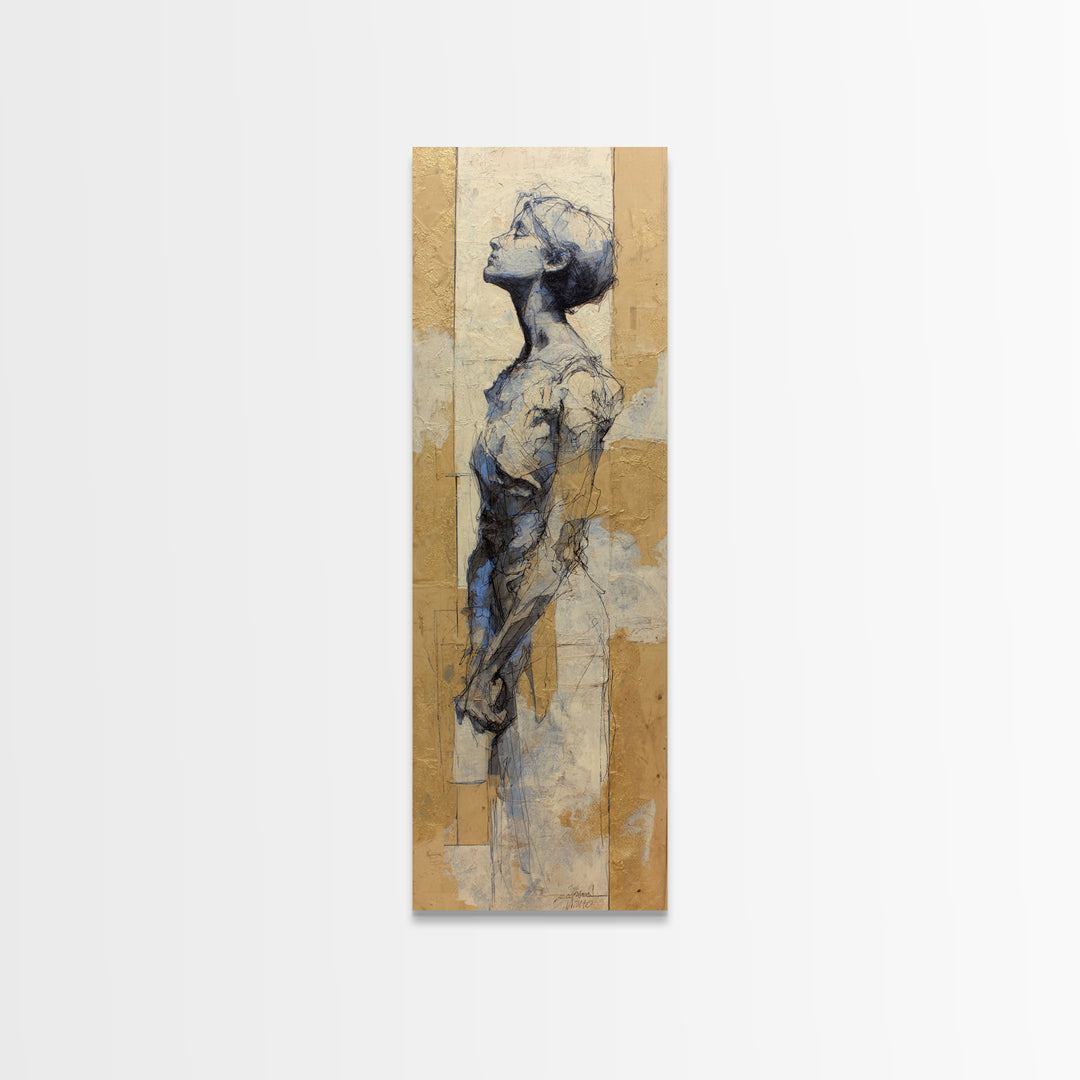Classic Nude Figure Sketch Framed Canvas Print, Black and White Art, Wall Art, Living Room Decor, Oil Painting, Monochrome, BAW-1x3-69