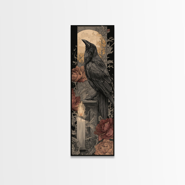 Ink Splatter Raven Composition Framed Canvas Print, Black and White Art, Contemporary Art, Living Room Decor, Monochrome, BAW-1x3-8