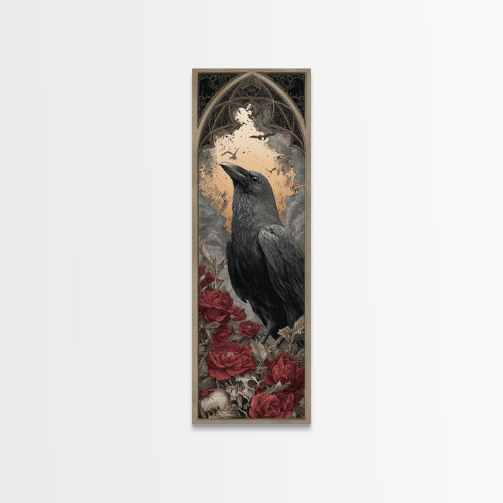 Ink Splatter Raven Composition Framed Canvas Print, Black and White Art, Canvas Print, Living Room Decor, Fine Art, Monochrome, BAW-1x3-80