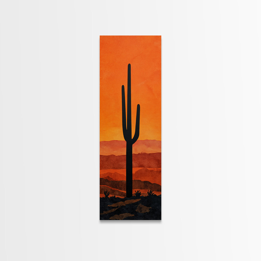 Monochrome Desert Cactus Silhouette Canvas Print, Black and White Art, Abstract Wall Art, Living Room Decor, Watercolor Art, BAW-1x3-81