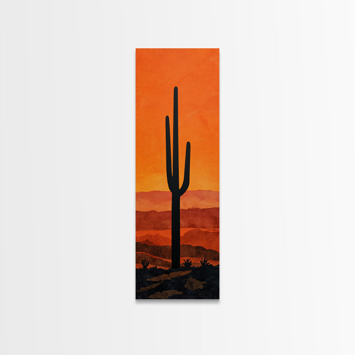 Monochrome Desert Cactus Silhouette Canvas Print, Black and White Art, Abstract Wall Art, Living Room Decor, Watercolor Art, BAW-1x3-81