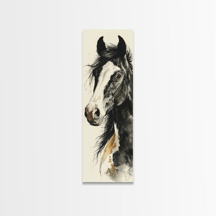 Black and White Wild Horse Portrait Canvas Print, Black and White Art, Cabin Decor, Living Room Decor, Fine Art, Monochrome, BAW-1x3-89