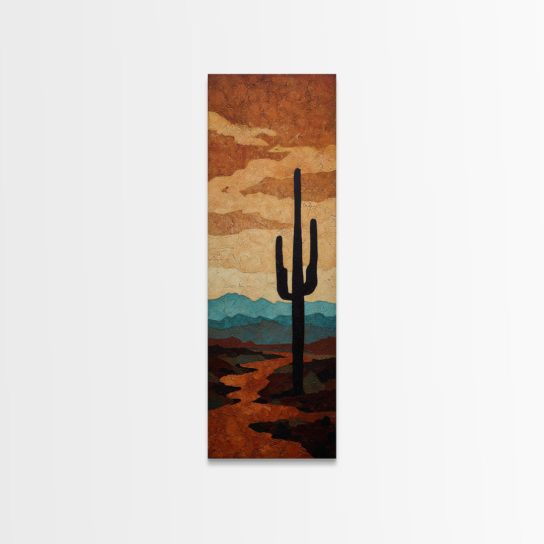 Monochrome Desert Cactus Silhouette Canvas Print, Black and White Art, Luxury Decor, Living Room Decor, Fine Art, Monochrome, BAW-1x3-9