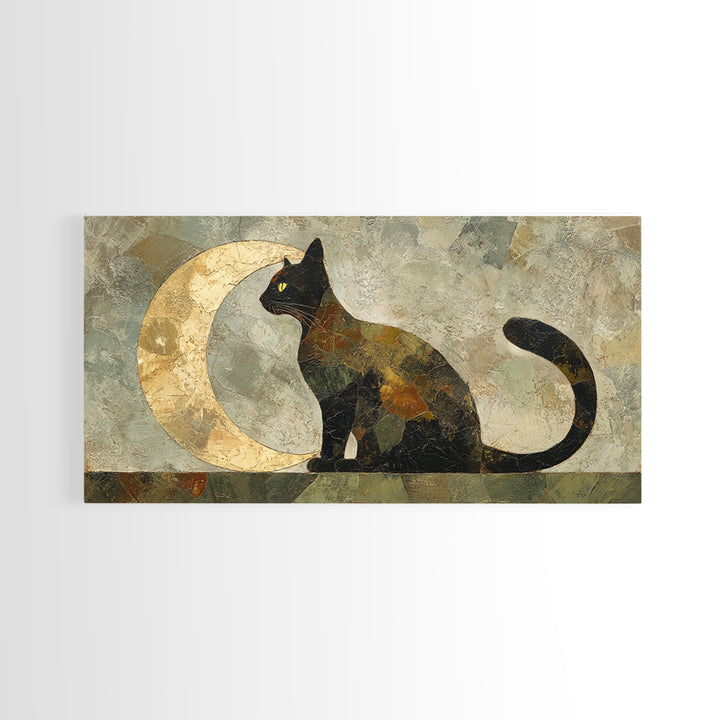 Black Cat Silhouette Framed Canvas Print, Black and White Art, Room Decor, Living Room Decor, Fine Art, Monochrome, Art Print, BAW-2x1-12