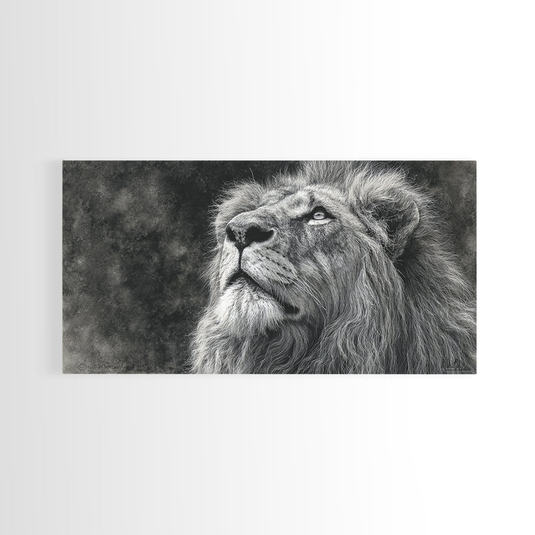 Dramatic Black and White Lion Portrait Canvas Print, Black and White Art, Halloween Decor, Living Room Decor, Monochrome, BAW-2x1-13