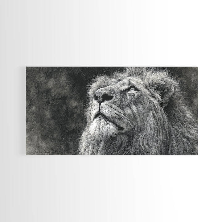 Dramatic Black and White Lion Portrait Canvas Print, Black and White Art, Halloween Decor, Living Room Decor, Monochrome, BAW-2x1-13