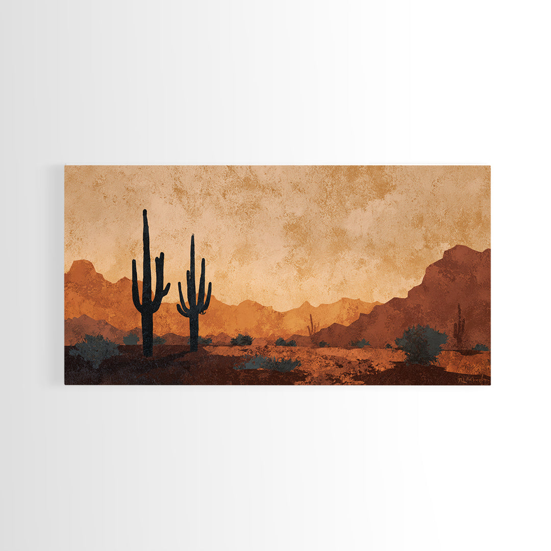 Monochrome Desert Cactus Silhouette Canvas Print, Black and White Art, Print, Living Room Decor, Watercolor Art, Monochrome, BAW-2x1-17