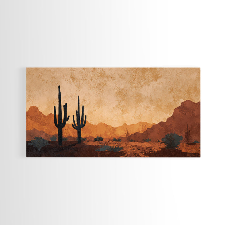 Monochrome Desert Cactus Silhouette Canvas Print, Black and White Art, Print, Living Room Decor, Watercolor Art, Monochrome, BAW-2x1-17