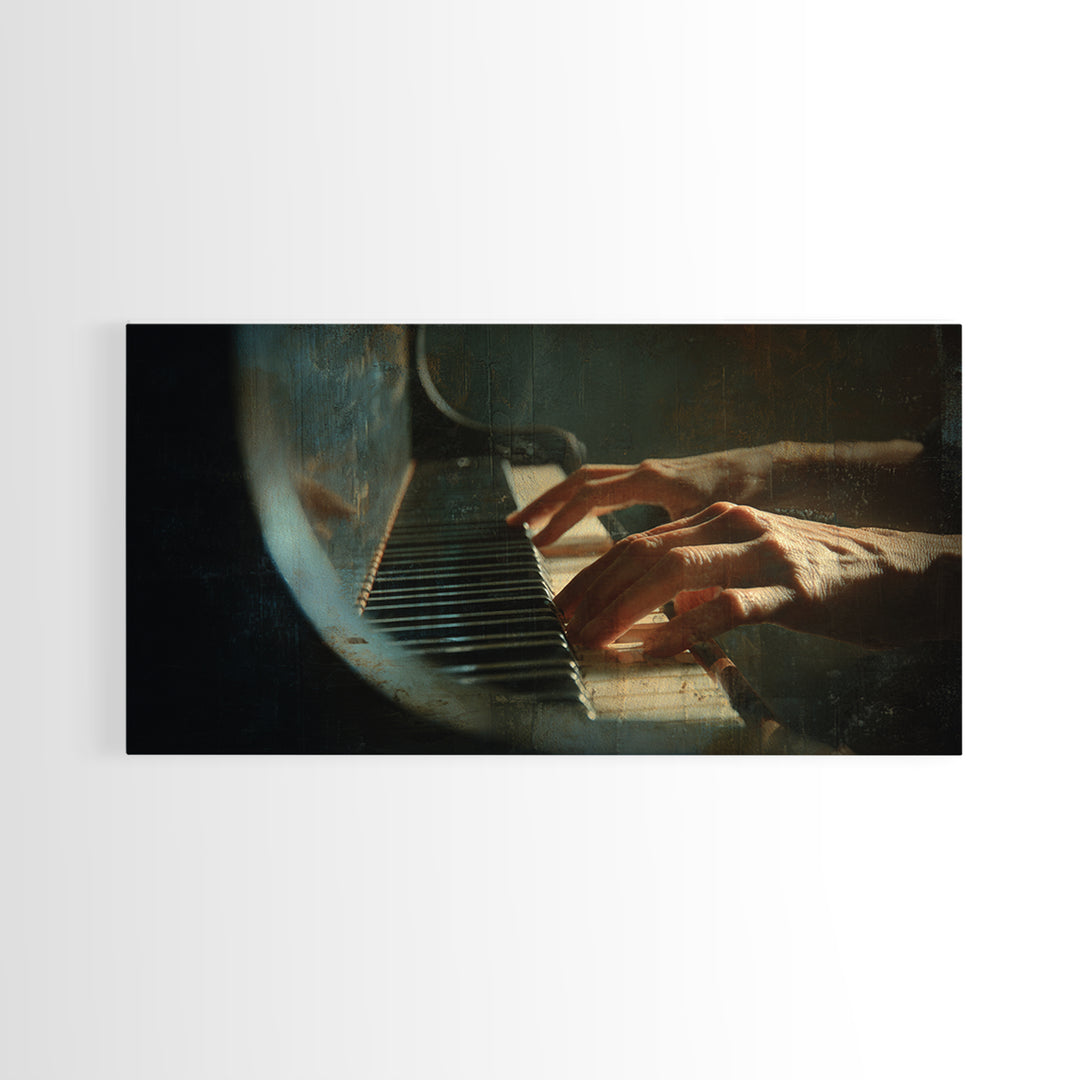 Piano Keys and Hands Framed Canvas Print, Black and White Art, Room Decor, Living Room Decor, Fine Art, Monochrome, Art Print, BAW-2x1-18