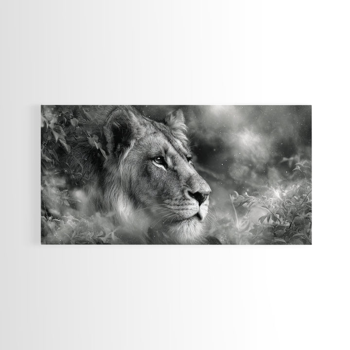 Dramatic Black and White Lion Portrait Canvas Print, Black and White Art, Halloween Decor, Living Room Decor, Monochrome, BAW-2x1-37