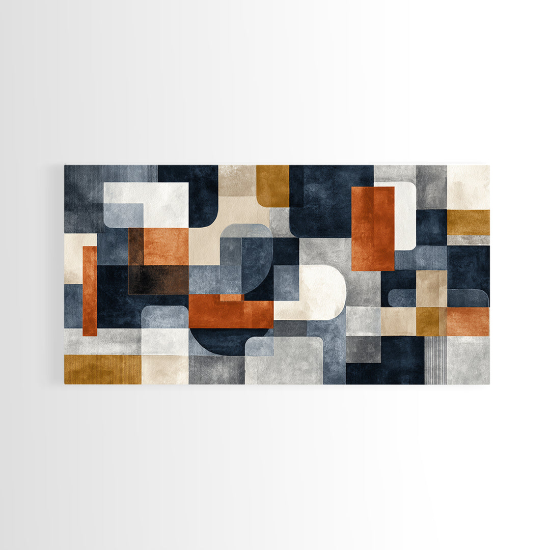 Geometric Bauhaus Grayscale Shapes Framed Canvas Print, Black and White Art, Luxury Decor, Living Room Decor, Abstract Art, BAW-2x1-38