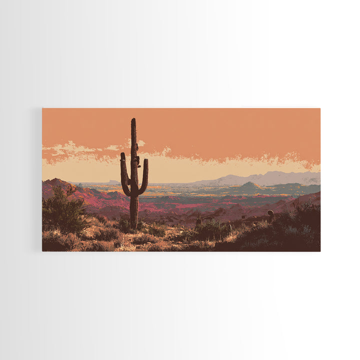Monochrome Desert Cactus Silhouette Canvas Print, Black and White Art, Print, Living Room Decor, Watercolor Art, Monochrome, BAW-2x1-41
