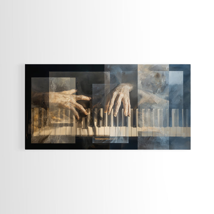 Piano Keys and Hands Framed Canvas Print, Black and White Art, Room Decor, Living Room Decor, Fine Art, Monochrome, Art Print, BAW-2x1-42