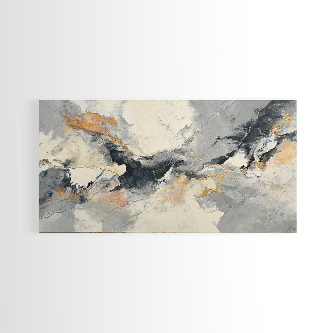 Abstract Marble Texture Framed Canvas Print, Black and White Art, Living Room Wall Art, Living Room Decor, Abstract Art, BAW-2x1-59