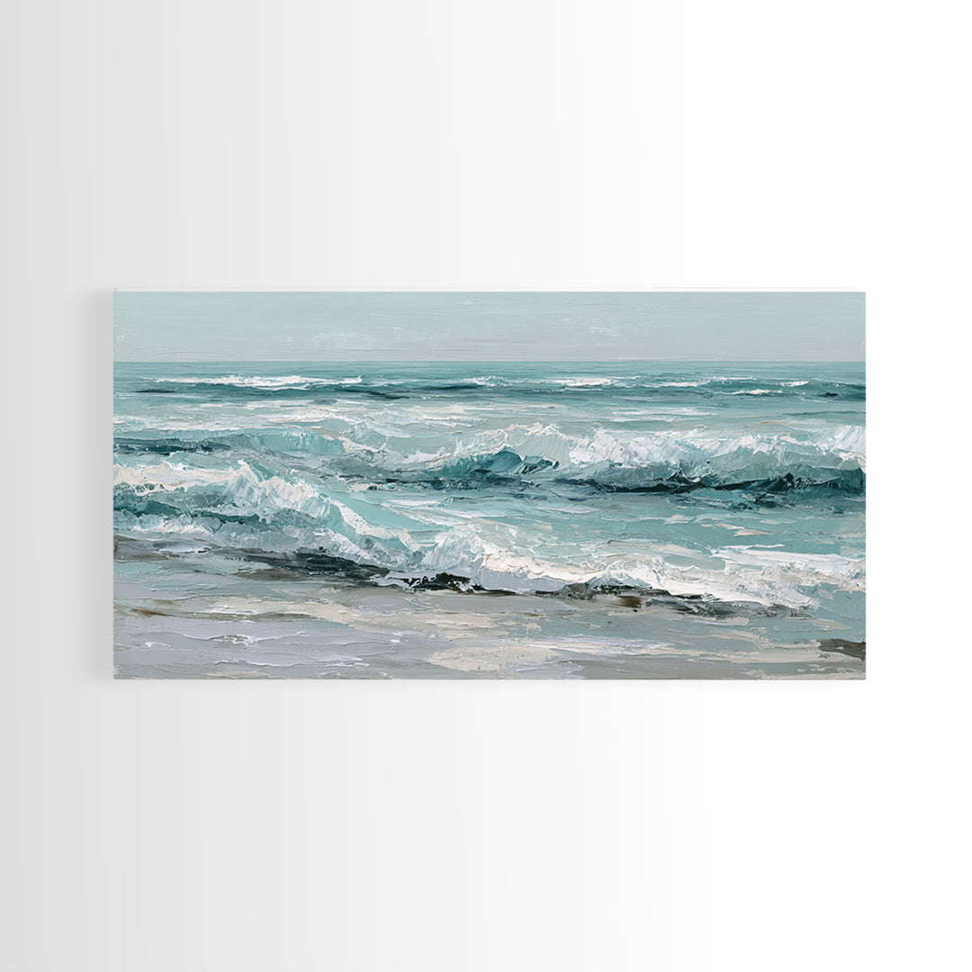 Stormy Ocean Wave Framed Canvas Print, Black and White Art, Minimalist Decor, Living Room Decor, Oil Painting, Monochrome, BAW-2x1-6