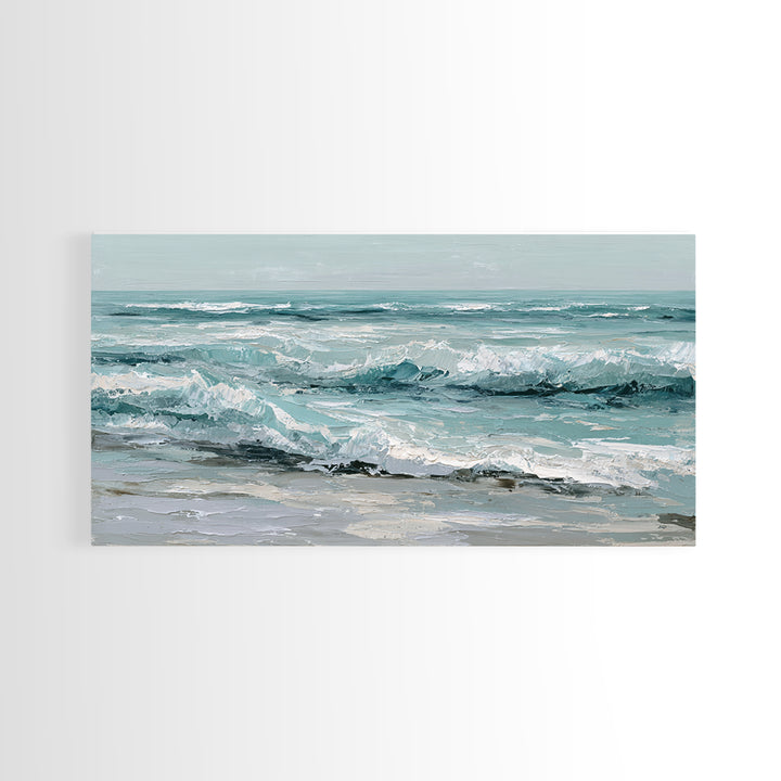Stormy Ocean Wave Framed Canvas Print, Black and White Art, Minimalist Decor, Living Room Decor, Oil Painting, Monochrome, BAW-2x1-6