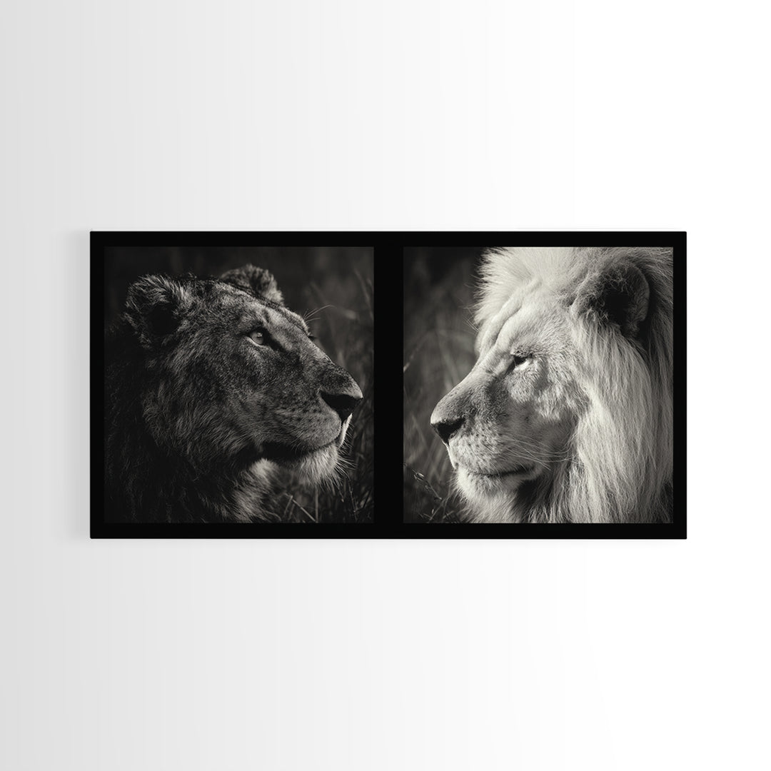 Dramatic Black and White Lion Portrait Canvas Print, Black and White Art, Printable Wall Art, Living Room Decor, Monochrome, BAW-2x1-61