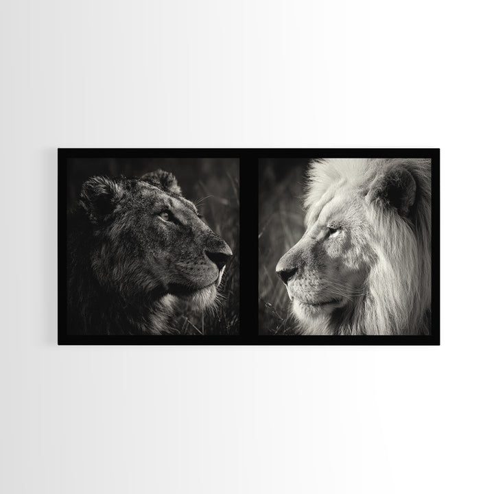 Dramatic Black and White Lion Portrait Canvas Print, Black and White Art, Printable Wall Art, Living Room Decor, Monochrome, BAW-2x1-61