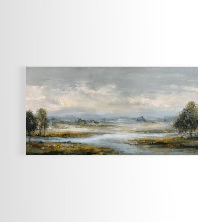 Misty Bridge Landscape Canvas Print, Black and White Art, Printable Art, Living Room Decor, Fine Art, Monochrome, Gallery Decor, BAW-2x1-63