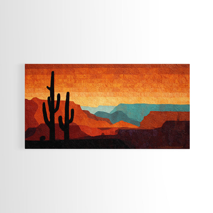 Monochrome Desert Cactus Silhouette Canvas Print, Black and White Art, Mid Century Modern, Living Room Decor, Monochrome, BAW-2x1-65