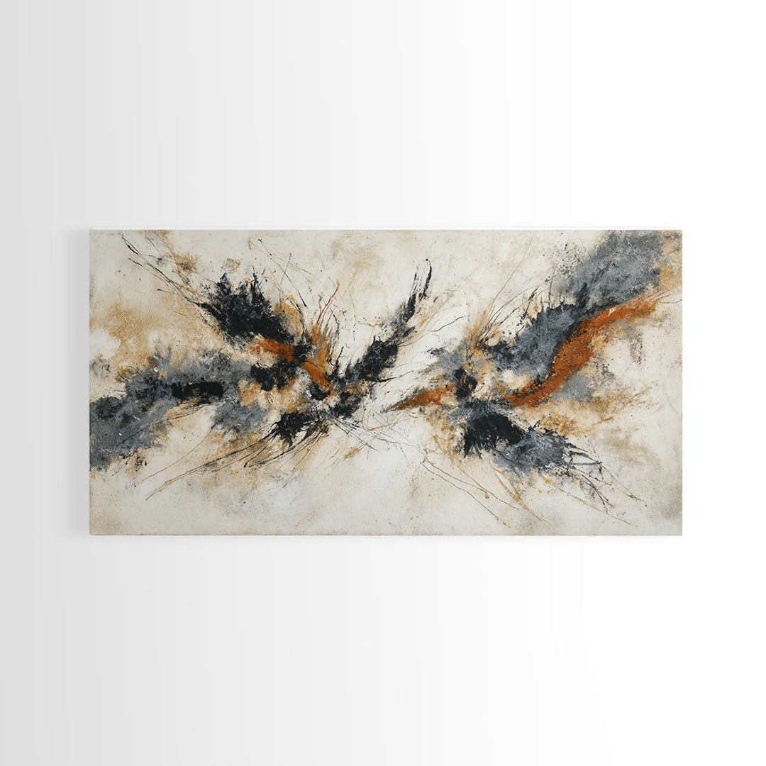 Abstract Charcoal Gestures on White Paper Canvas Print, Black and White Art, Printable, Living Room Decor, Monochrome, BAW-2x1-72