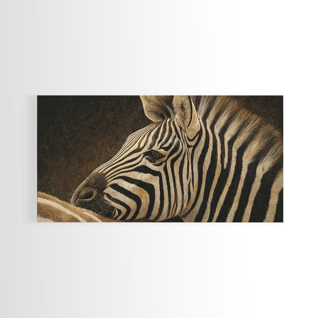 Zebra Stripe Closeup as Graphic Abstraction Canvas Print, Black and White Art, Wood Wall Art, Living Room Decor, Monochrome, BAW-2x1-76