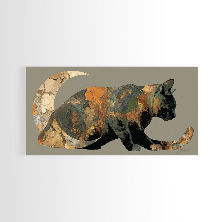 Black Cat Silhouette Framed Canvas Print, Black and White Art, Printable Art, Living Room Decor, Fine Art, Monochrome, BAW-2x1-84