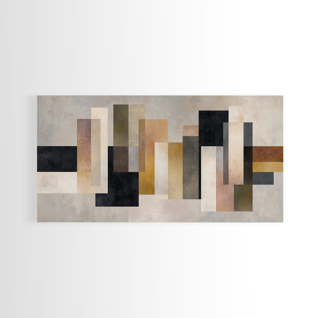 Geometric Bauhaus Grayscale Shapes Framed Canvas Print, Black and White Art, Print, Living Room Decor, Abstract Art, Monochrome, BAW-2x1-86