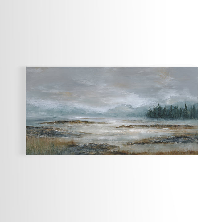 Misty Bridge Landscape Framed Canvas Print, Black and White Art, Retro Wall Art, Living Room Decor, Fine Art, Monochrome, BAW-2x1-87
