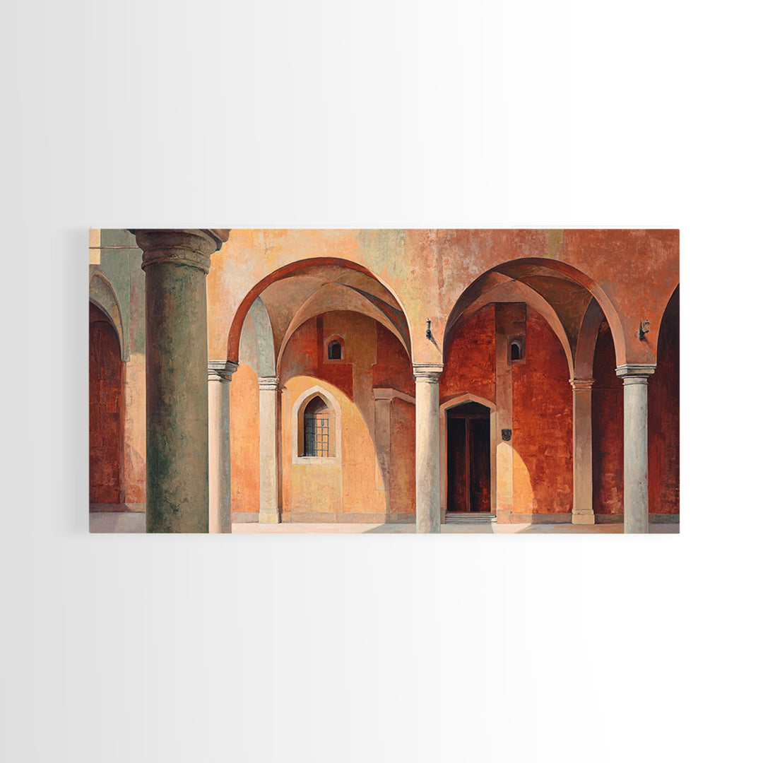 High Contrast Architectural Arches and Shadows Canvas Print, Black and White Art, Neutral Decor, Living Room Decor, Monochrome, BAW-2x1-95