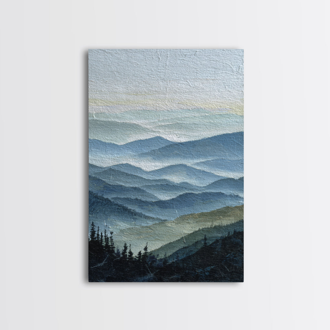 Black Ink Mountain Range Canvas Print, Black and White Art, Contemporary Art, Living Room Decor, Fine Art, Monochrome, BAW-2x3-10