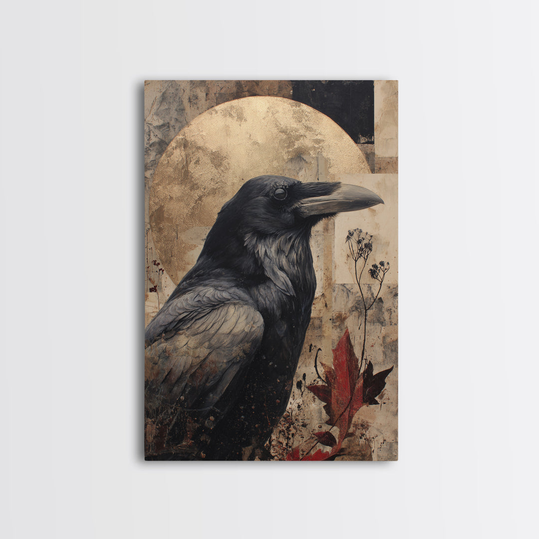 Ink Splatter Raven Composition Framed Canvas Print, Black and White Art, Halloween Decor, Living Room Decor, Monochrome, BAW-2x3-100