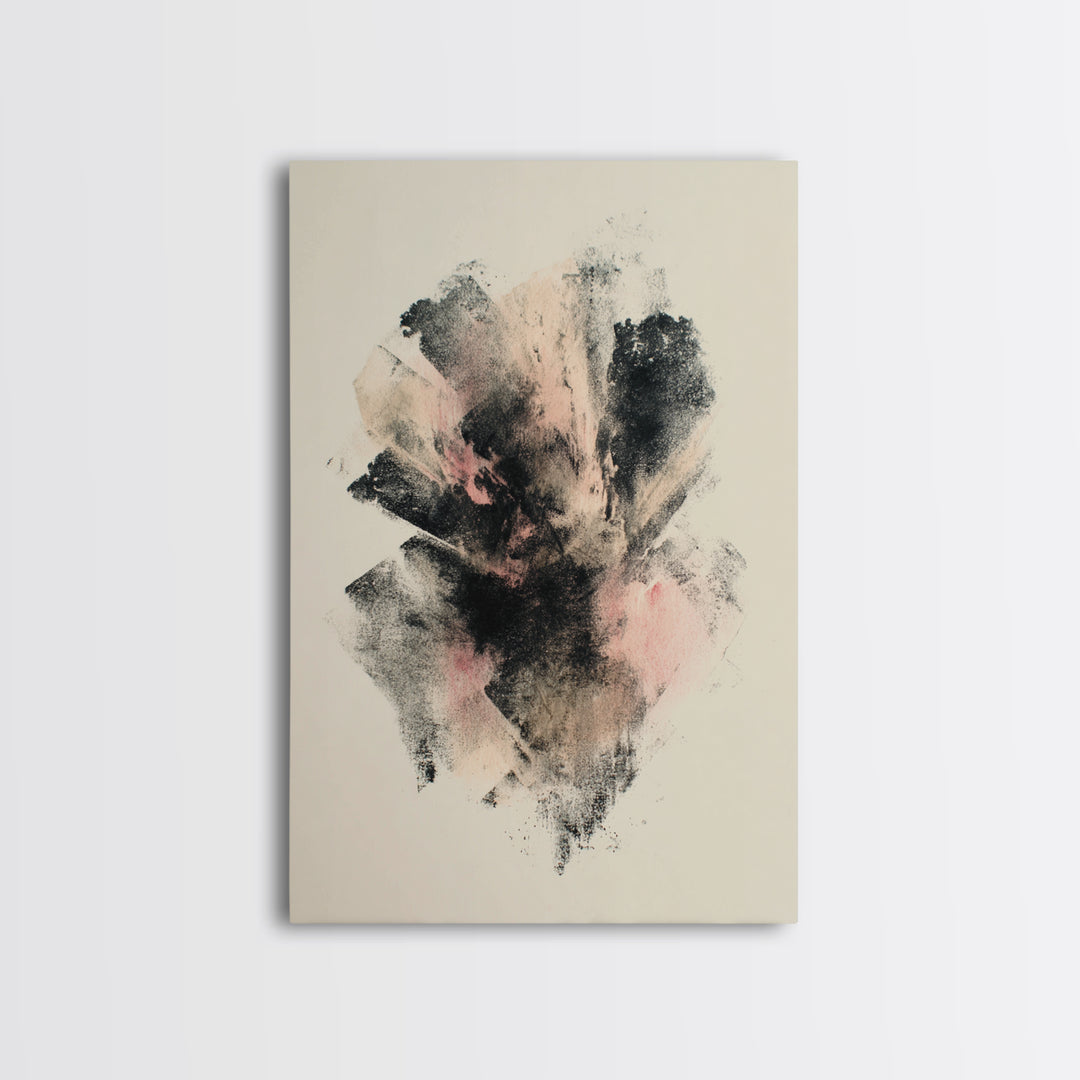 Abstract Charcoal Gestures on White Paper Framed Canvas Print, Black and White Art, Art Prints, Living Room Decor, Monochrome, BAW-2x3-12