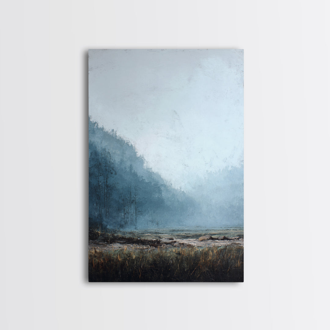 Moody Foggy Forest Canvas Print, Black and White Art, Minimalist Decor, Living Room Decor, Oil Painting, Monochrome, BAW-2x3-15