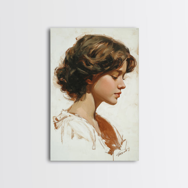 Classic Nude Figure Sketch Framed Canvas Print, Black and White Art, Mid Century Modern, Living Room Decor, Monochrome, BAW-2x3-17