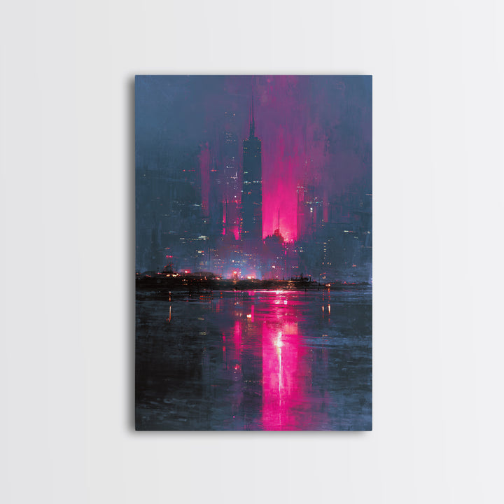 Monochrome City Skyline Reflected Canvas Print, Black and White Art, Contemporary Art, Living Room Decor, Monochrome, BAW-2x3-19