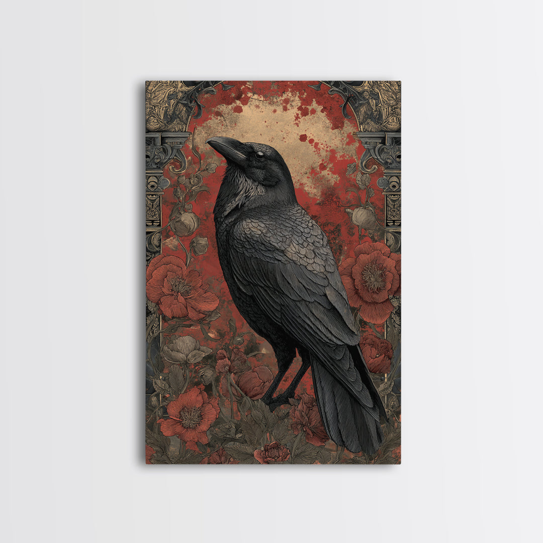 Ink Splatter Raven Composition Framed Canvas Print, Black and White Art, Canvas Print, Living Room Decor, Fine Art, Monochrome, BAW-2x3-28